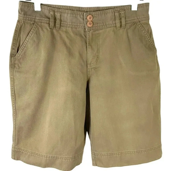 London & London Canvas Bermuda Mid Rise Jeans Shorts Straight Leg Size 10 Khaki - Picture 1 of 10